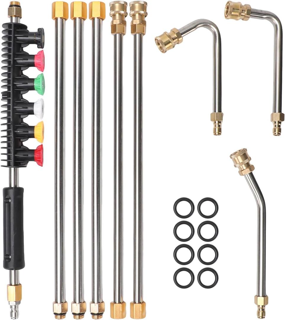 Pressure Washer Extension Wand Upgrade, 9 Pack Power Washer Lance with 6 Nozzle Tips, 30,90,120 Curved Rod, 1/4" Quick Connect, 4000 PSI