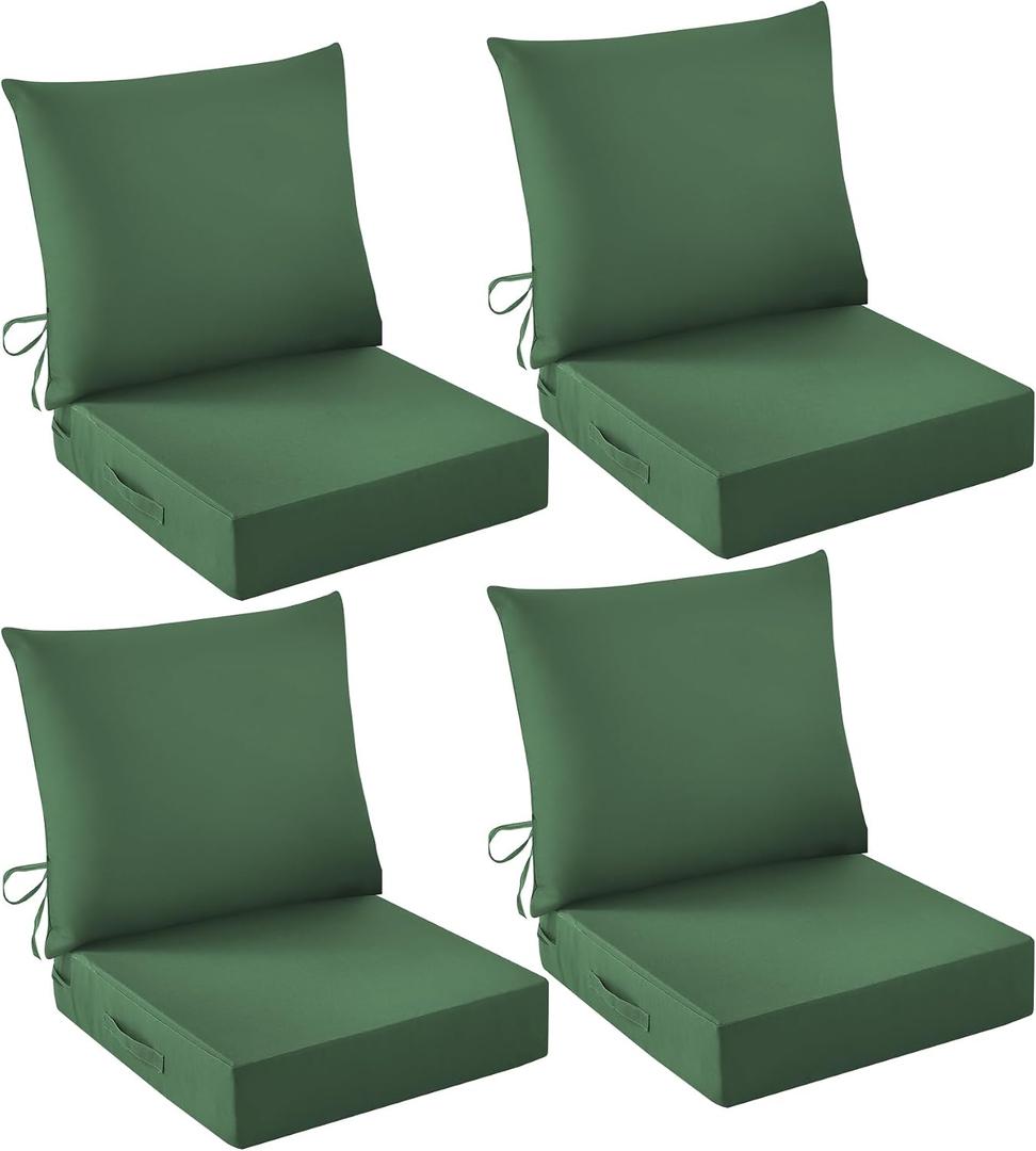 Outdoor Chair Cushions, 24 x 24 Inch Outdoor Cushion for Patio Furniture, Patio Chair Cushion, Waterproof & Fade Resistant Deep Patio Furniture Cushion Set with Handle and Ties, ForestGreen (Set of 4), 24*24+5.75/25*22.5