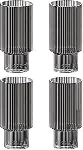 American Atelier Vintage Art Deco Fluted Drinking Glasses | Set of 2 | 11 oz | Modern Kitchen Glassware Set | Unique Cups for Weddings, Cocktails or Bar | Ribbed Glass Cup for Water