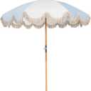 6.5ft Pagoda Beach Umbrella with Fringe, UPF 50+ Boho Umbrellas with Carry Bag, Premium Wood Pole Foldable Tassel Umbrella for Outdoor Garden Lawn Pool Yard Table (Blue)