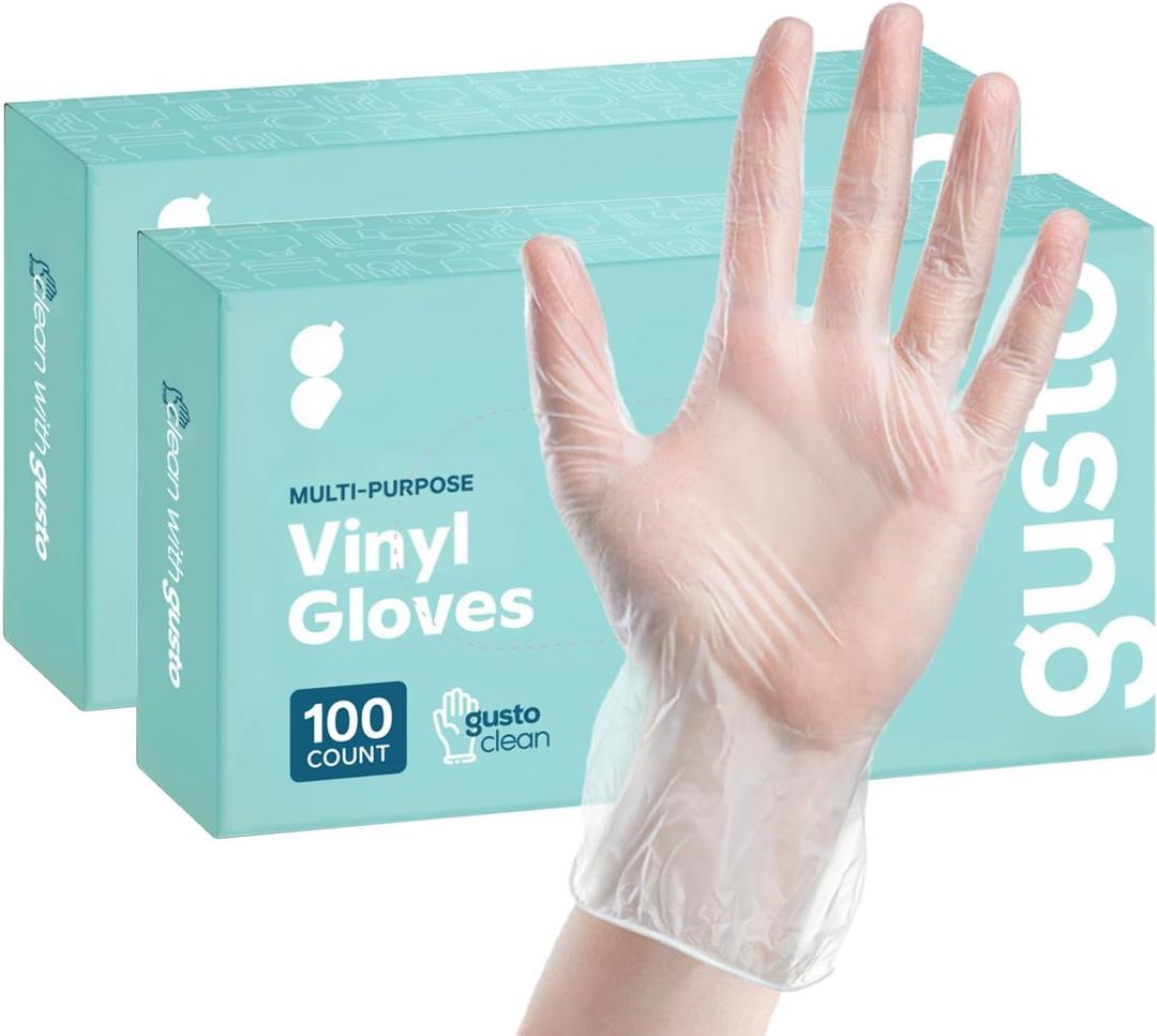 GUSTO Disposable Vinyl Gloves  Clear, Latex-Free, Powder-Free, BPA-Free  Safe for Food Handling, Cooking & Cleaning (Small)