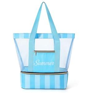 Beach Bags for Women - Dry/Wet Separation Mesh Large Beach Bag, Tote Bag for Women Swim Gym (Pink)