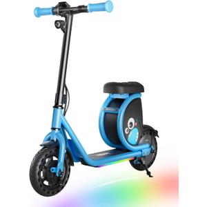 Hiboy JoyHaul Kids Electric Scooter for Ages 59  LED Neon Lights, 56Wh Battery Up to 5 Miles, Under-Seat Storage, Front Drum Brake, 100W Brushless Motor (Blue)