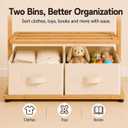 BAMBOOHOMIE Kids Clothing Rack with 2 Storage Bins, Bamboo Toddler Dress Up Rack with Adjustable Rods & Bottom Shelves, Baby Clothes Garment Rack for Nursery Bedroom Playroom (Natural)