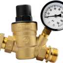 LCW RV Camper Water Pressure Regulator Brass LEAD FREE Adjustable Pressure Gauge