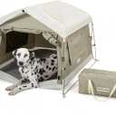 Dog Tent Cotton Fabric, Aluminum Poles and Camping Mat, Outdoor Weatherproof, Dog House Outdoor, Breathable with 2 Side Windows, Portable and Collapsible (Gray, Large)