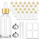 Bumobum 2 oz Dropper Bottle, 24 pack Clear Glass Eye Dropper Bottles with Golden Top Cap for Essential Oils, Tincture Bottle with Labels and Funnel