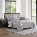 Tahari Home - King Size Comforter, 5-Piece Jacquard Bedding Set with Matching Shams & Decorative Pillows (Lilliana Collection, Light Grey)
