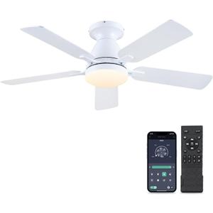 Ceiling Fans-46Inch Low Profile Indoor Ceiling Fan with Light and Remote/APP Control, Dimmable tri-Color temperatures LED,Quiet Reversible Motor,5 Blades Modern Ceiling Fans for Indoor (White)