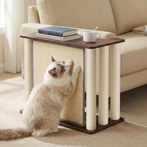 Veehoo Couch Protector from Cat Claws, Couch End Table with Cat Scratch Panel and Scratching Posts, Pet Corner Sofa Side Table Scratcher, Black Walnut, Right