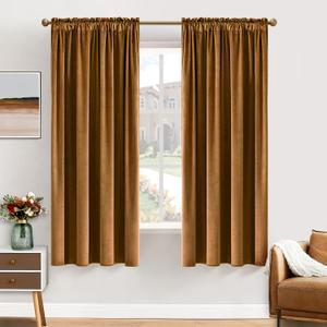 MIULEE Golden Brown Velvet Curtains Thermal Insulated Blackout Curtain Drapes for Bedroom Living Room Darkening 63 Inches Long Curtains Panels Rod Pocket Set of 2, Size: 52"W x 63" L