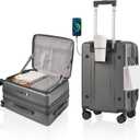 Expandable 20Inch Carry On Luggage Airline Approved - Top Opening Hardside Travel Suitcase Unbreakable -with Cup Holder,USB Charge,Side Pothook, 360Spinner Wheels, TSA Lock-Grey