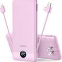 VEGER Portable Charger for iPhone Built in Cables and Wall Plug, 10000mah Slim Fast Charging USB C Power Bank, Travel Essential Battery Pack Compatible with iPhones, iPad, Samsung More Devices(Purple)