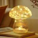JBGIYOSG Glass Mushroom Table Lamp, 5.9" Cute LED Night Light for Home Decor, Battery Operated (3 AA), Modern Ambient Light for Living Room Bedroom Office Clear