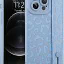 MOWIME Compatible with iPhone 12 Pro Max Case with Strap Wrist, Cheetah Print Shockproof Soft TPU Protective Case for Women Girls, Slim Anti Scratch Case for iPhone 12 Pro Max 6.7 Inch, Blue