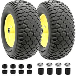16 Inch 4.80/4.00-8 Flat Free Wheelbarrow Tire and Wheel, 16" Solid Puncture Proof Replacement with 5/8" & 3/4" Bearings, 3"-7 Hub for Garden Cart Wagon Trolley Farm Construction (2 Pack)
