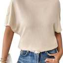 SweatyRocks Women's Plus Size Dolman Sleeve Crew Neck Textured T Shirts Summer Casual Tee Tops (XXXL)