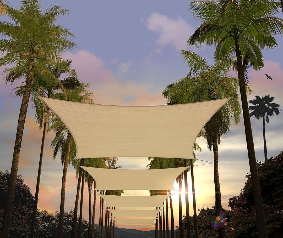 Amgo 8' x 14' Beige Rectangle Square Sun Shade Sail Canopy Awning Fabric Mesh AGSLR, 95% UV Blockage, Water & Air Permeable, 200GSM Heavy Duty Commercial and Residential (We Make Custom Sizes)