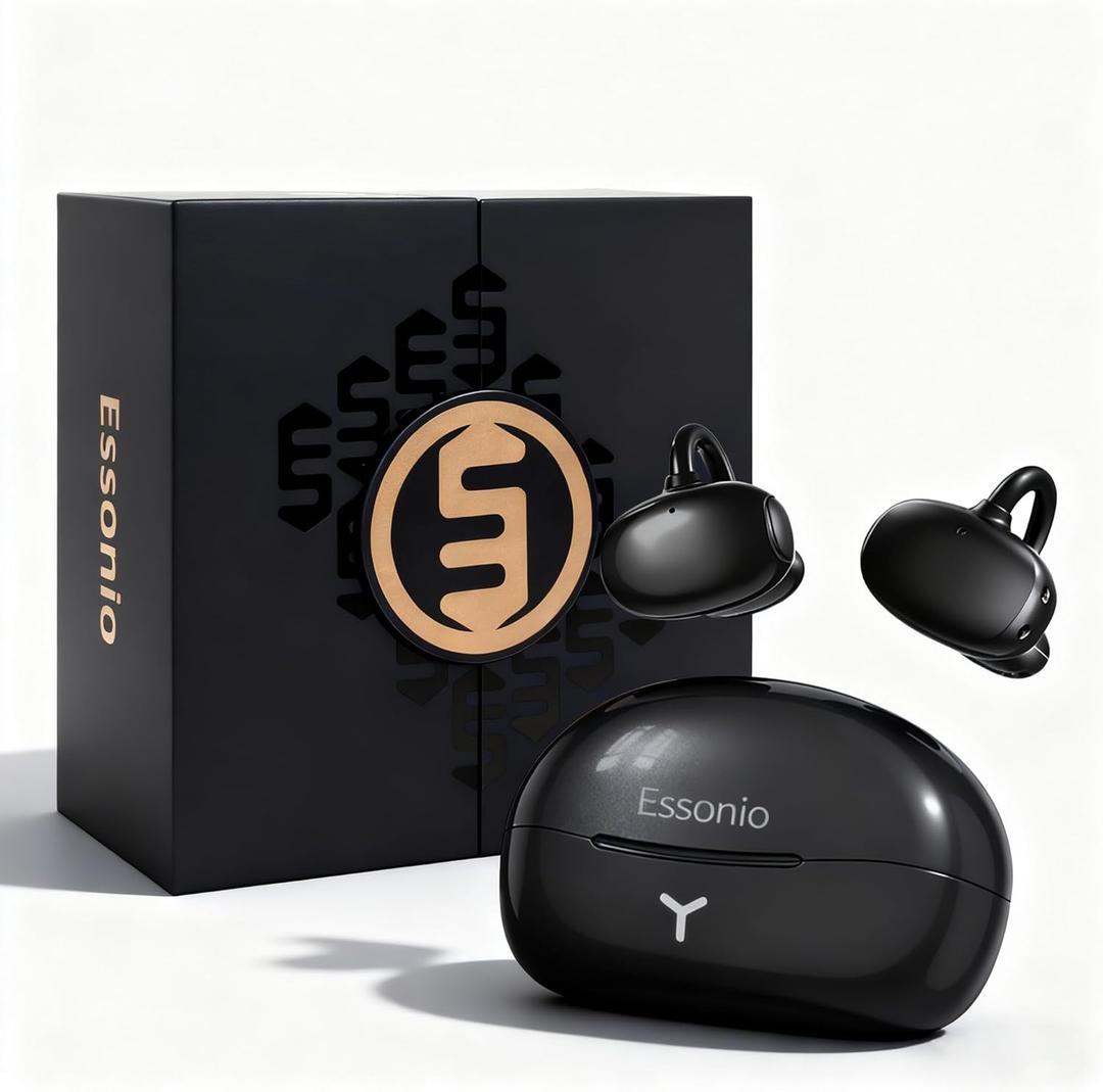 Clip On Wireless Earbuds Bluetooth Open Ear Headphones - NSVQ 4.0+ Hi-Res ENC Air Conduction Earphones 70H Playtime Sport Earphones for Workouts and Daily Use