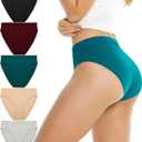 Women's Cotton Underwear Hi Cut Panties for Women Solid Briefs Soft Stretchy Ladies Underpants (5-pack) (X-Large, High Leg Cut-apricot, Gray, Red, Green, Black)