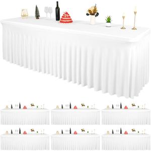 6 Packs White Spandex Table Clothes for 8 Foot Rectangle Tables, Wrinkle Resistant Fitted Tables Cover, Washable Stretch Table Skirts for Weddings Parties Banquet Birthday Festival