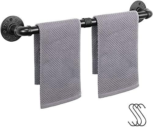 Jeasor Industrial Pipe Towel Rack Towel Bar, Heavy Duty Wall Mounted Rustic Farmhouse Bath Towel Holder for Bathroom (Black, 24 inch)