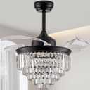 Finktonglan 36" Black Crystal Flush Mount Fandelier Ceiling Fan with Light, Retractable Blades, Dimmable 72W LED, Remote & App Control, Quiet Reversible Motor, 6 Speeds for Bedroom/Living Room