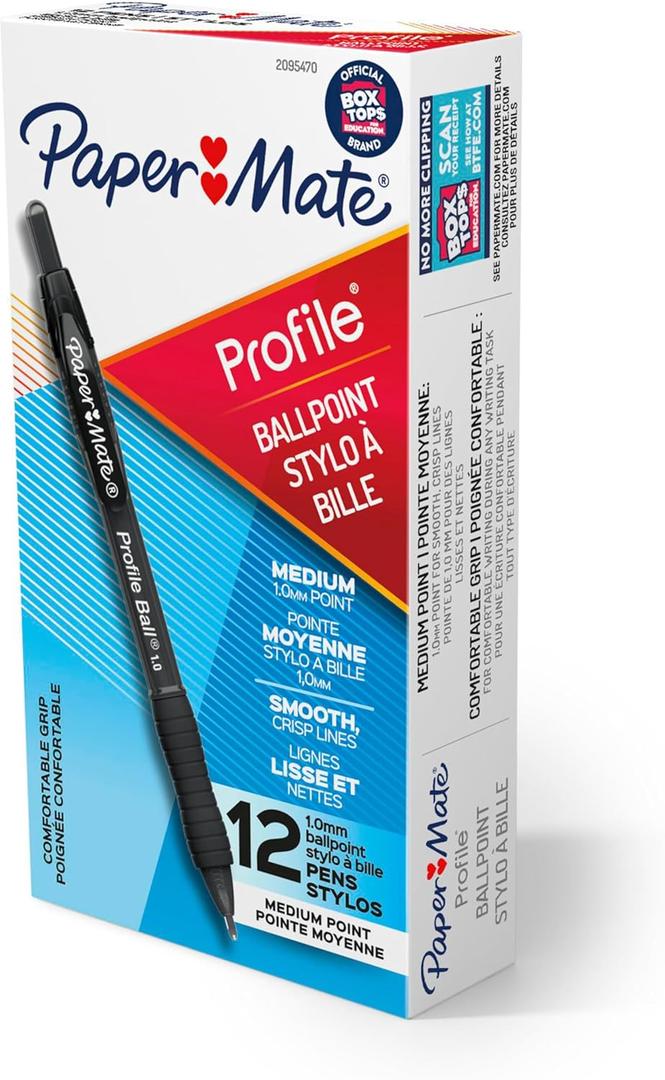 Paper Mate Ballpoint Pen Profile Retractable Pen Medium Point (1.0mm) Black 12 Count