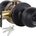 Lanwandeng Matte Black Door Knobs with Lock and Keys, Interior/Exterior Door Knob for Bedroom or Bathroom, Entry Door Lock (1 Pack)