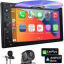 Double Din Car Stereo with CD/DVD Player Apple Carplay & Android Auto, 6.2Inch Car Radio with Bluetooth and Backup Camera, Touch Screen, Mirror Link, Steering Wheel Control, USB/TF/AUX Input, AM/FM