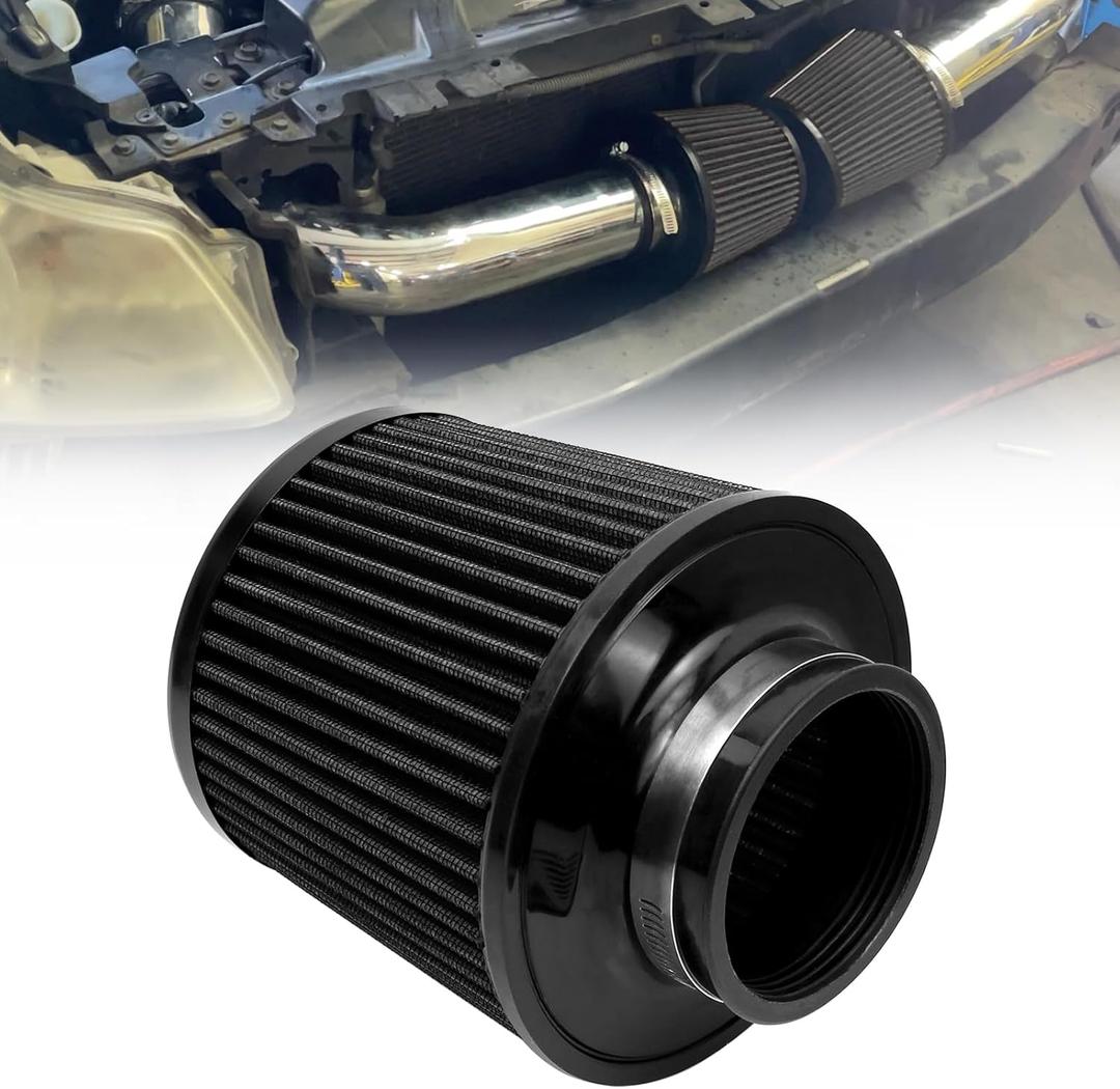 RYANSTAR 76mm 3" High Flow Round Tapered Cone Cool Air Filter Cleaner with Top Filter Design Short 163mm tall Black