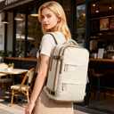 coofay Large Travel Backpack Carry on Flight Approved Mochila De Viaje Personal Item Travel Bag Backpacks for Men Women Carry on Backpack for Airplanes 18x14x8 Inches Travel Bag Beige with Brown