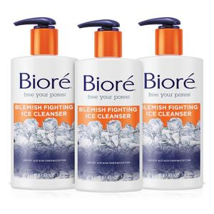 Biore Blemish Fighting Ice Cleanser Face Wash with Salicylic Acid, Clears and Helps Prevent Acne Breakouts, Cools & Refreshes Skin, Oil Free, 6.77 Oz (Pack of 3)