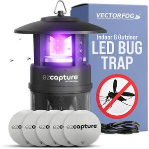 EZCapture T10 Indoor Bug Trap with Fan Suction - Versatile LED Flying Insect Trap for Indoor and Outdoor Use - No Zapping Noise, for Fruit Fly, Gnat, and Mosquitoes, 5 Glue Boards Included