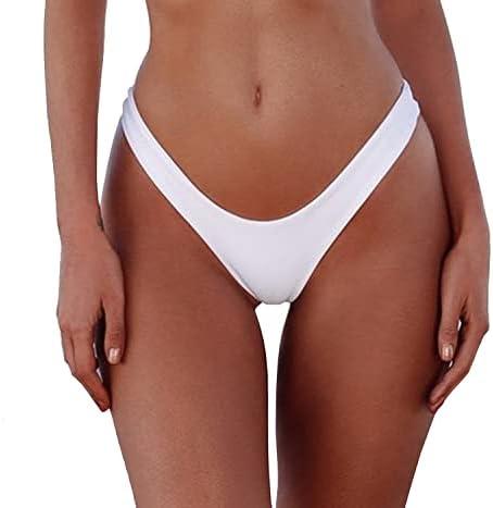 Women's Sexy Cheeky Brazilian Cut Bikini Bottom Solid Low Rise High Leg Thong Swimsuit Bottom S White