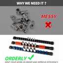 ALOANES 3PC ABS Socket Organizer, Socket Rails Fit 1/2 inch Drive, Heavy Duty Socket Holders Hold up to 36 Sockets, Black Rails with Black Clips