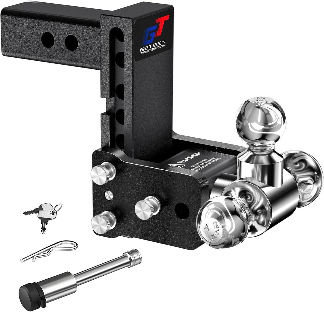Geteen Trailer Hitches, Adjustable Trailer Hitch Ball Mount - Fits 2.5" Receiver, Tri-Ball (1-7/8" x 2" x 2-5/16"), 5" Drop, 15,000 GTW - GT25053B