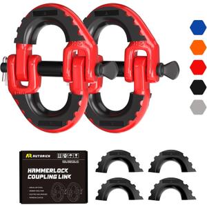 Safety Chain Connector Link, 1/2IN Tow Hitch Hammerlock Coupling Link, 2 Pack G80 Alloy Steel Tow Chain Connector, Quick Install & Remove, 12000 lbs Load Limit, Red