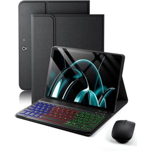 for Microsoft Surface Pro 11/10/9 13 inch 2024/2022 Case with Keyboard - Rainbow Backlit Keyboard Case - Built in Pencil Holder with Mouse - Black