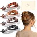 Large Twist Flat Hair Clips for Medium Thick Hair for Women, Stylish Flat Claw Clips for Long Straight Curly Hair, French Hairclips for Styling Driving Yoga Work - Tortoise Design, 4pcs