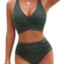 Blooming Jelly Womens Tummy Control Bathing Suits Modest High Waisted Bikini Sets Cute Halter 2 Piece Swim Suit 2025 (Medium, New Army Green)