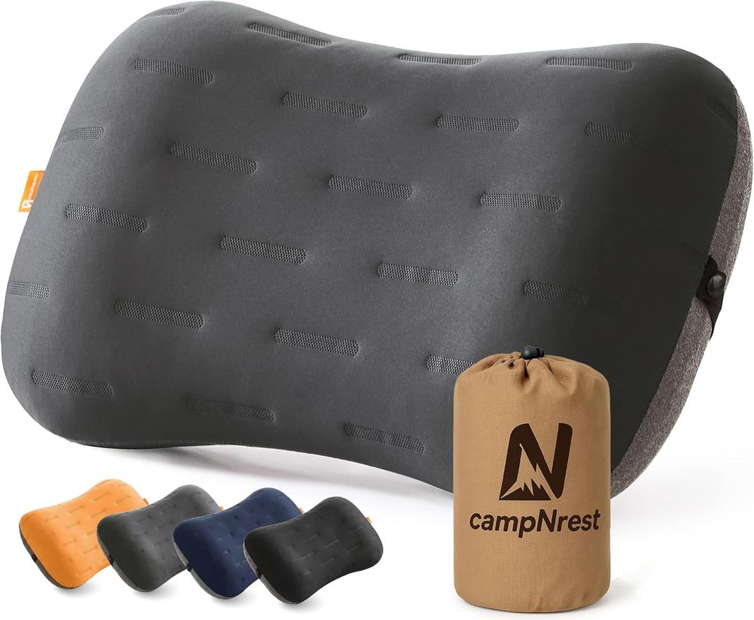 Inflatable Camping Pillow - Ultralight Compact Air Pillow for Travel, Backpacking & Hiking - Ergonomic Neck & Lumbar Support - Portable Inflatable Pillow with Removable Washable Cover - (Grey)