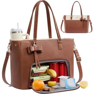 LOVEVOOK Work Tote Bag with Lunch Compartment, 3 in 1 Laptop Tote Bag for Women with Giant Tumbler Holder for Teacher, Nurse, Travel, Office, Daily