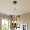 Luvkczc 4 Light Chandelier,Farmhouse Ceiling Light Black Lantern Light Fixtures with Ropes Cage Adjustable Height Rustic Hanging Light E12 Base for Kitchen Island, Dining Room, Living Room,Entryway