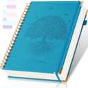 Spiral Notebook, College Ruled Notebook, 8" x 10", 300 Pages Leather Journals for Writing, B5 Hardcover Journaling Notebooks for Work School, 24pcs Tabs, Large Embossed Journal for Women Men, Blue2