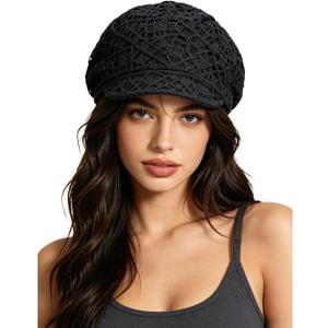 Crochet Lace Slouch Newsboy Cap for Women, Breathable Cabbie Hat, Summer Fashion Headwear