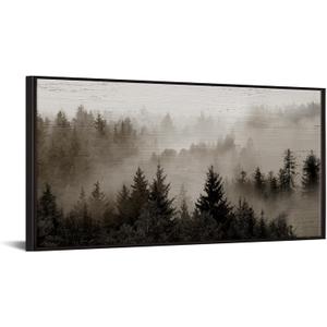 KREATIVE ARTS Large Framed Forest Canvas Wall Art 24x48'' Foggy Mountain Landscape Print with Black Floater Frame, Nature-Inspired Decor for Living Room, Bedroom, or Office