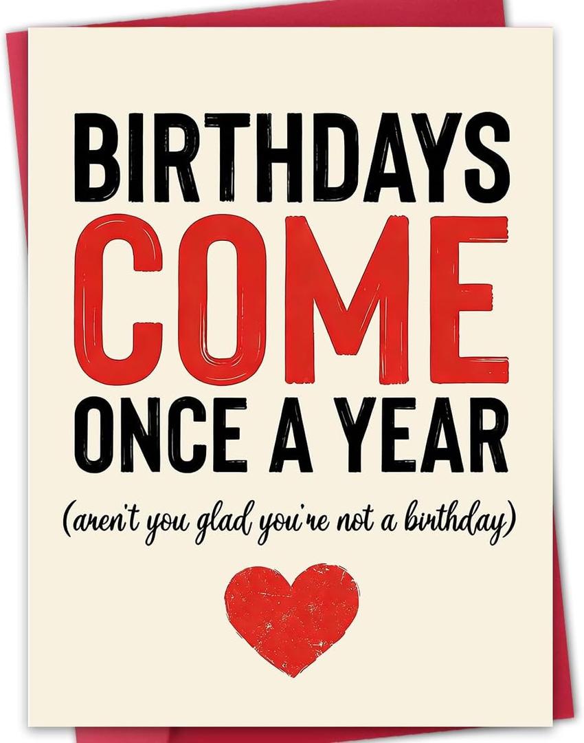 2 x Funny Birthday Card, Humorous Birthday Gift for Him or Her, Blank Inside, with Red Envelope and Gold Seal Sticker
