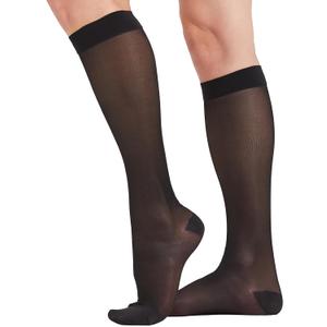 2 Pairs Sheer Compression Socks for Women - 15-20 mmHg Knee High Sheer Compression Stockings for Support Circulation Swelling Edema Work Office Travel, Black, Small
