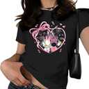 Pink Bow Cherries Shirt Women: Coquette Tops Clean Girl Aesthetic Shirts Casual Summer Short Sleeve Tshirt M